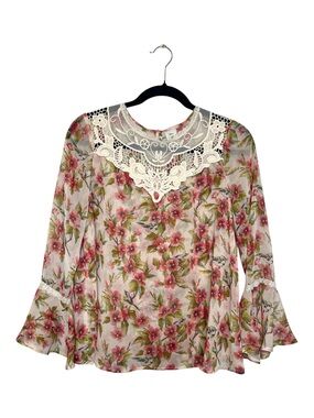 Lauren Conrad Disney Lace Yoke Snow White Bird Print Floral peasant Blouse